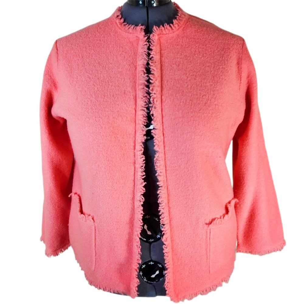 Nouveaux Wool Fringe Lady Jacket Cardigan Women's XL Feminine Preppy Chic Office